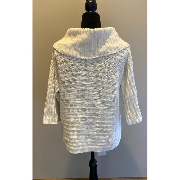 Cowl Neck Sweater Jacket Beige Cream Size ? Small 45% Cotton 20% Wool 3/4 Sleeve - Picture 5 of 12